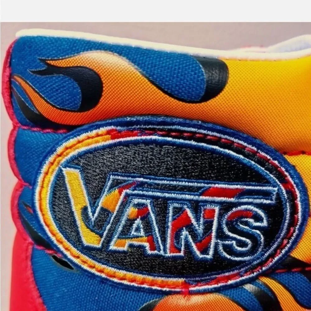 Vans Sk8-Hi Racer Leather and Canvas Sneaker in Awesome Red / True Blue